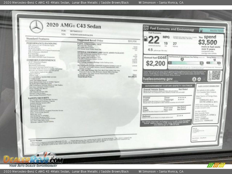 2020 Mercedes-Benz C AMG 43 4Matic Sedan Window Sticker Photo #11