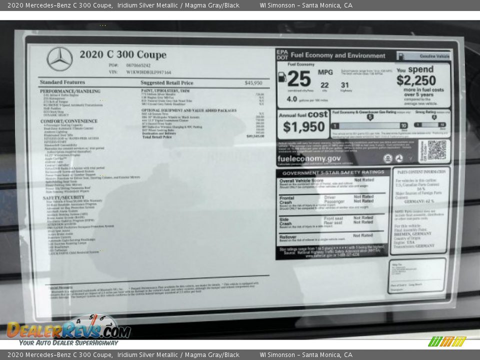 2020 Mercedes-Benz C 300 Coupe Window Sticker Photo #10