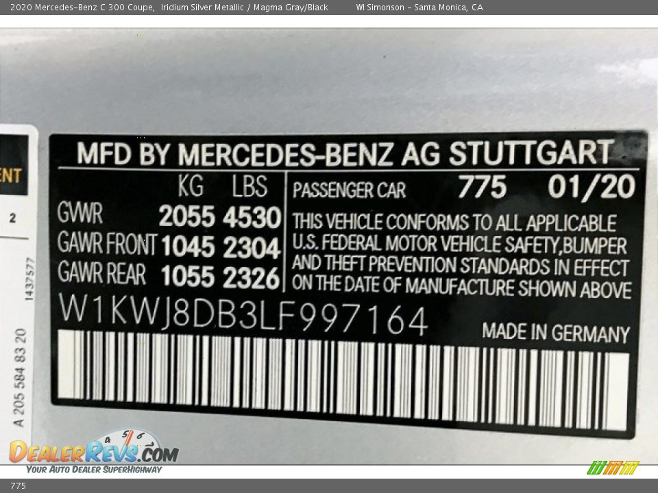 Mercedes-Benz Color Code 775 Iridium Silver Metallic