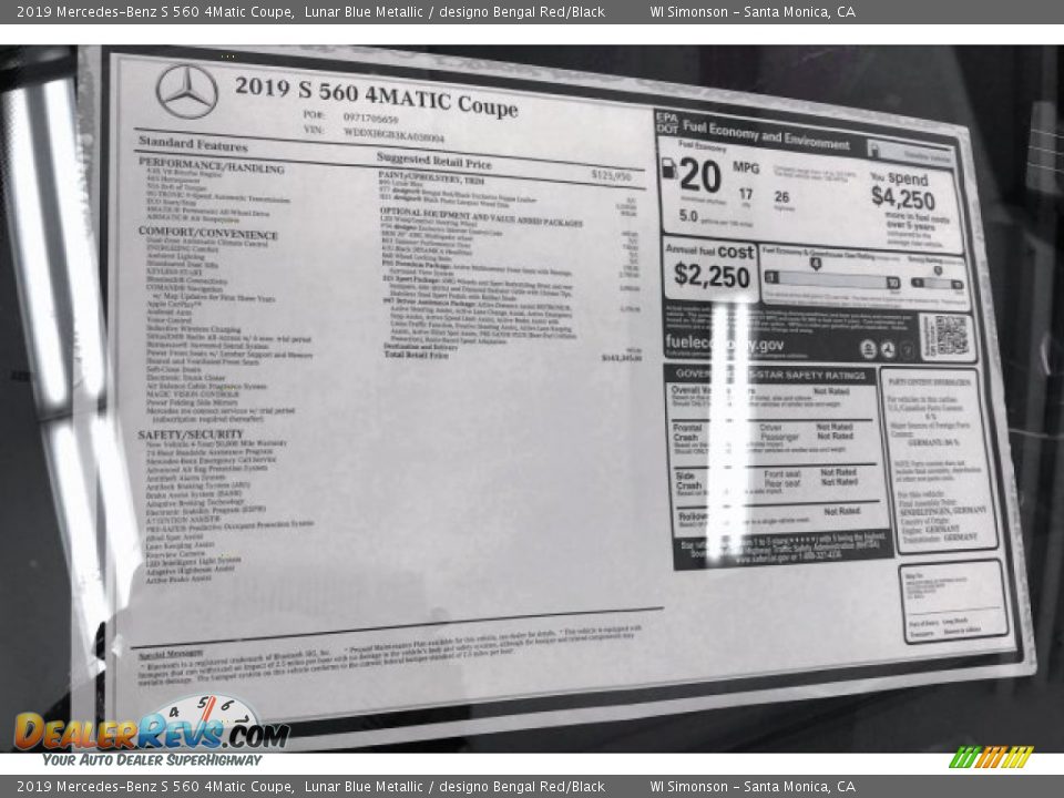 2019 Mercedes-Benz S 560 4Matic Coupe Window Sticker Photo #11