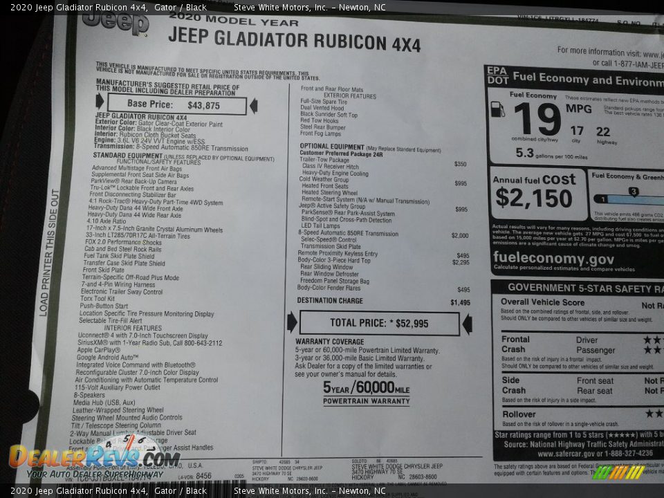 2020 Jeep Gladiator Rubicon 4x4 Window Sticker Photo #29