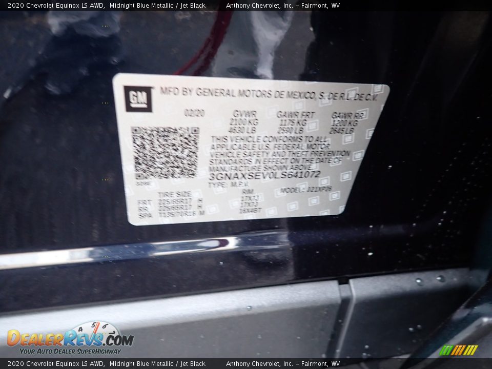 2020 Chevrolet Equinox LS AWD Midnight Blue Metallic / Jet Black Photo #14