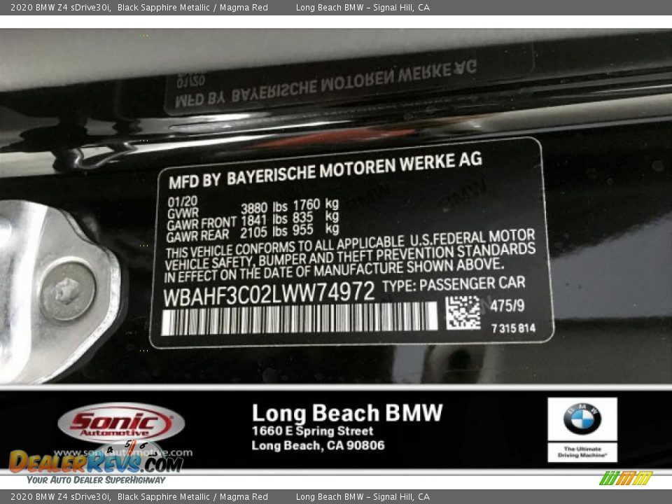 2020 BMW Z4 sDrive30i Black Sapphire Metallic / Magma Red Photo #11