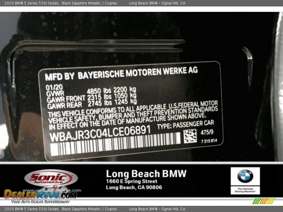 2020 BMW 5 Series 530i Sedan Black Sapphire Metallic / Cognac Photo #11
