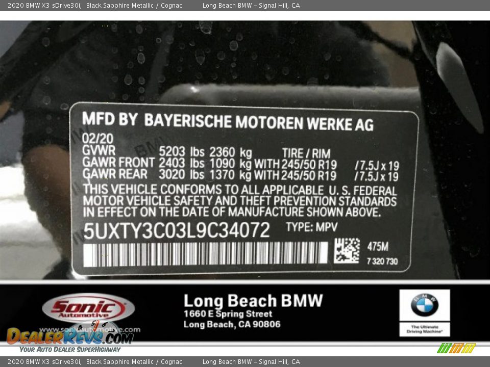2020 BMW X3 sDrive30i Black Sapphire Metallic / Cognac Photo #11