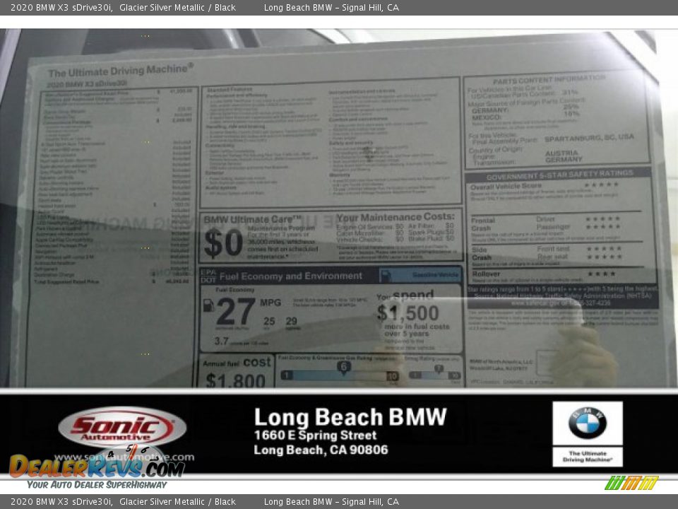 2020 BMW X3 sDrive30i Glacier Silver Metallic / Black Photo #10