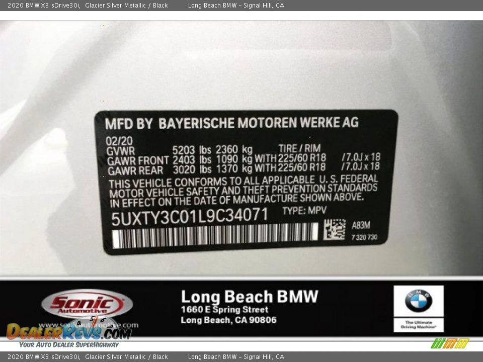 2020 BMW X3 sDrive30i Glacier Silver Metallic / Black Photo #11