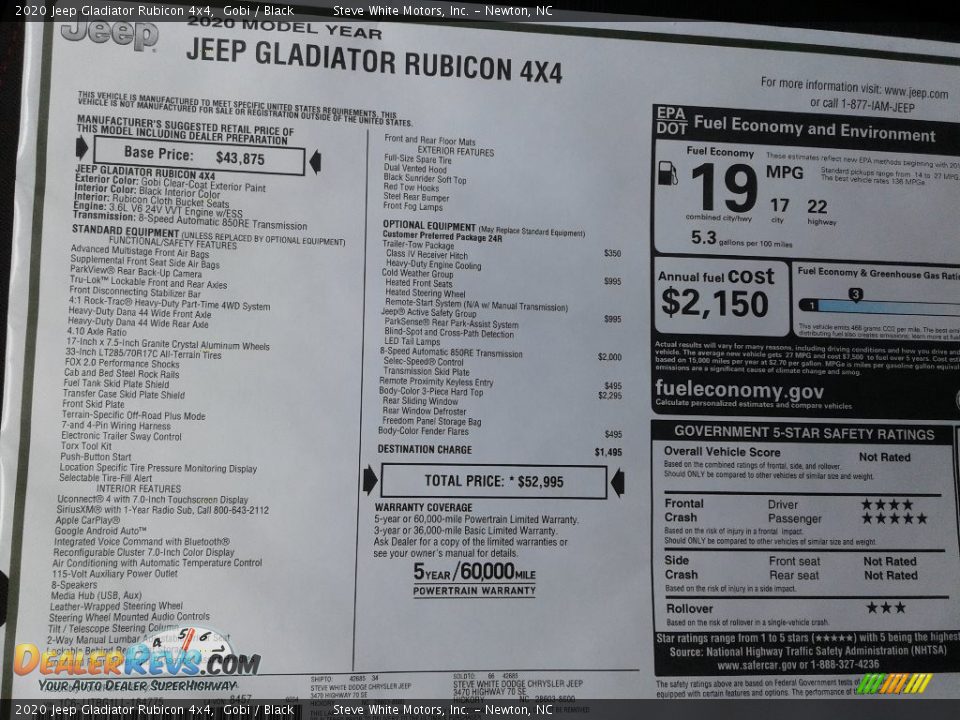 2020 Jeep Gladiator Rubicon 4x4 Window Sticker Photo #29