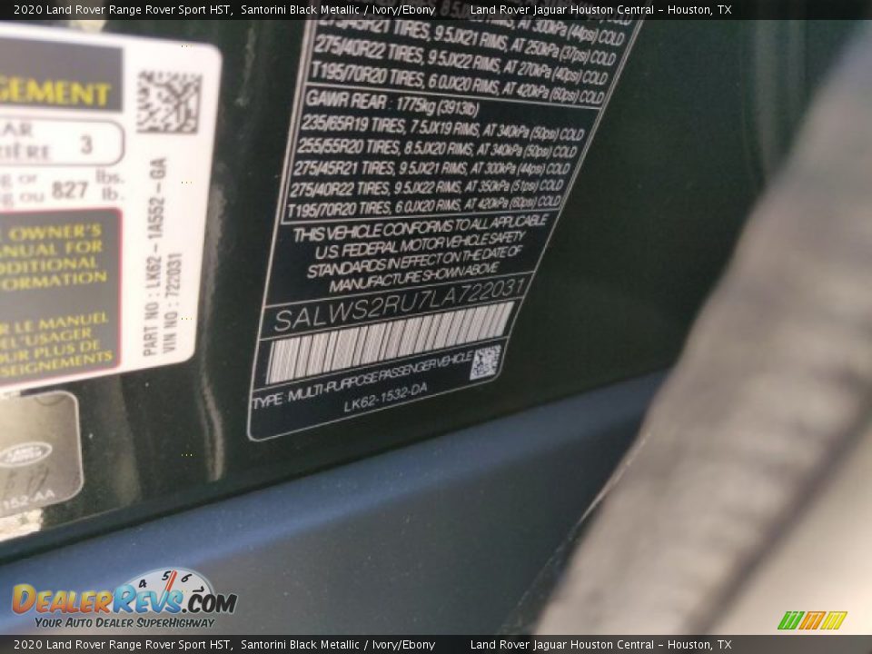 2020 Land Rover Range Rover Sport HST Santorini Black Metallic / Ivory/Ebony Photo #28