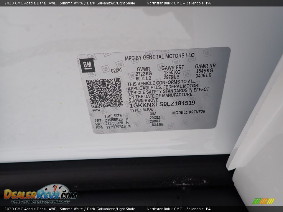 2020 GMC Acadia Denali AWD Summit White / Dark Galvanized/Light Shale Photo #11
