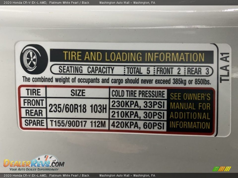 2020 Honda CR-V EX-L AWD Platinum White Pearl / Black Photo #8