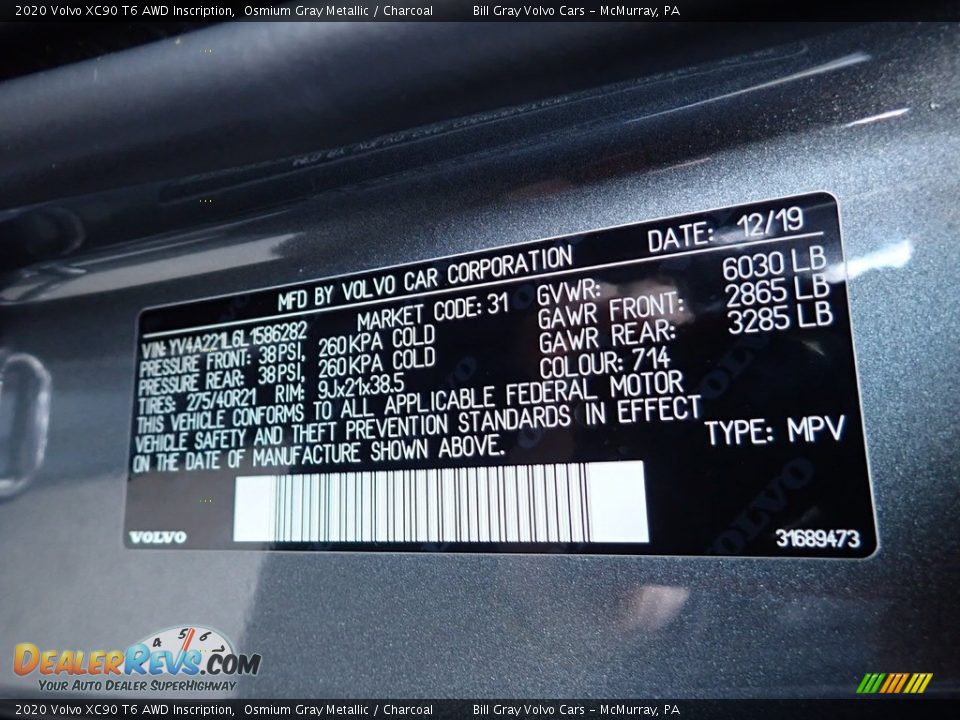 2020 Volvo XC90 T6 AWD Inscription Osmium Gray Metallic / Charcoal Photo #13