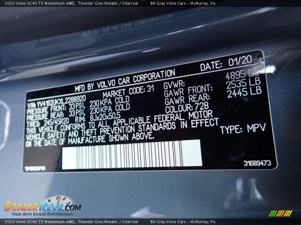 2020 Volvo XC40 T5 Momentum AWD Thunder Grey Metallic / Charcoal Photo #12