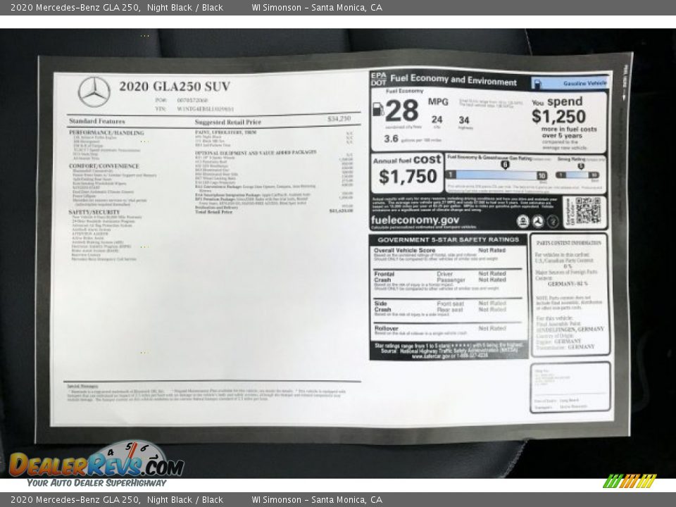 2020 Mercedes-Benz GLA 250 Night Black / Black Photo #10