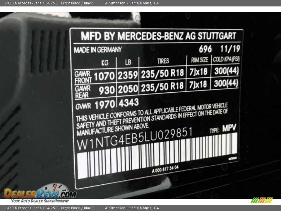 2020 Mercedes-Benz GLA 250 Night Black / Black Photo #11