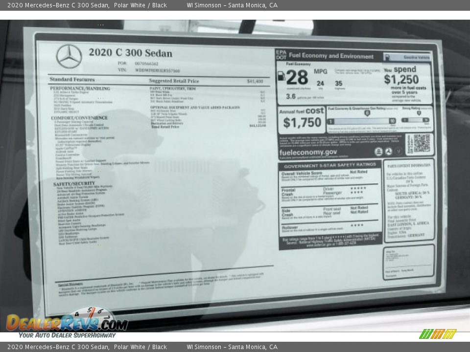 2020 Mercedes-Benz C 300 Sedan Polar White / Black Photo #10