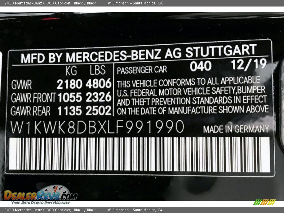 2020 Mercedes-Benz C 300 Cabriolet Black / Black Photo #11