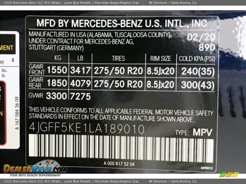 2020 Mercedes-Benz GLS 450 4Matic Lunar Blue Metallic / Macchiato Beige/Magma Gray Photo #11