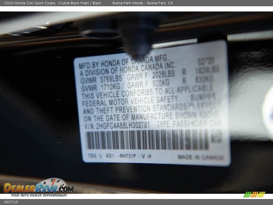 Honda Color Code NH731P Crystal Black Pearl