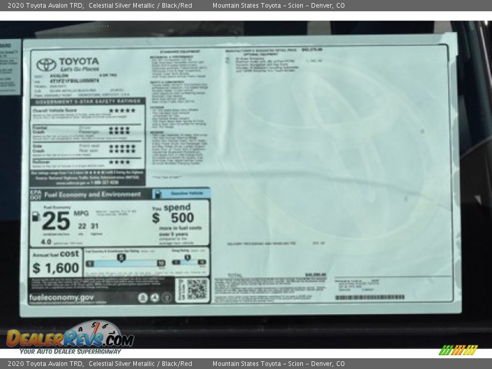 2020 Toyota Avalon TRD Window Sticker Photo #11