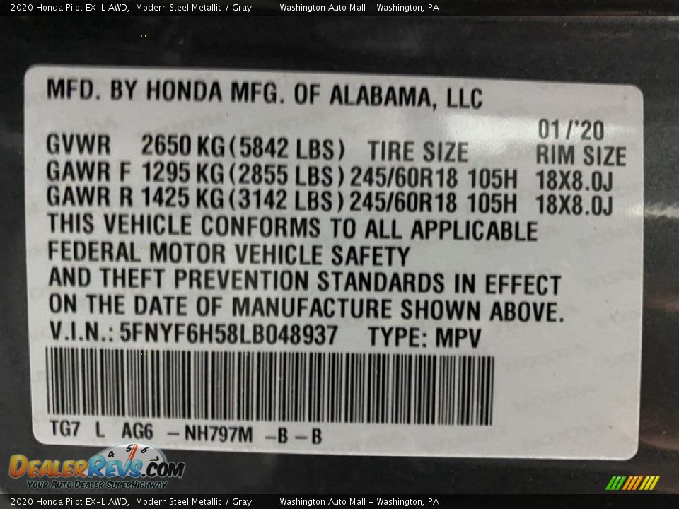 2020 Honda Pilot EX-L AWD Modern Steel Metallic / Gray Photo #9