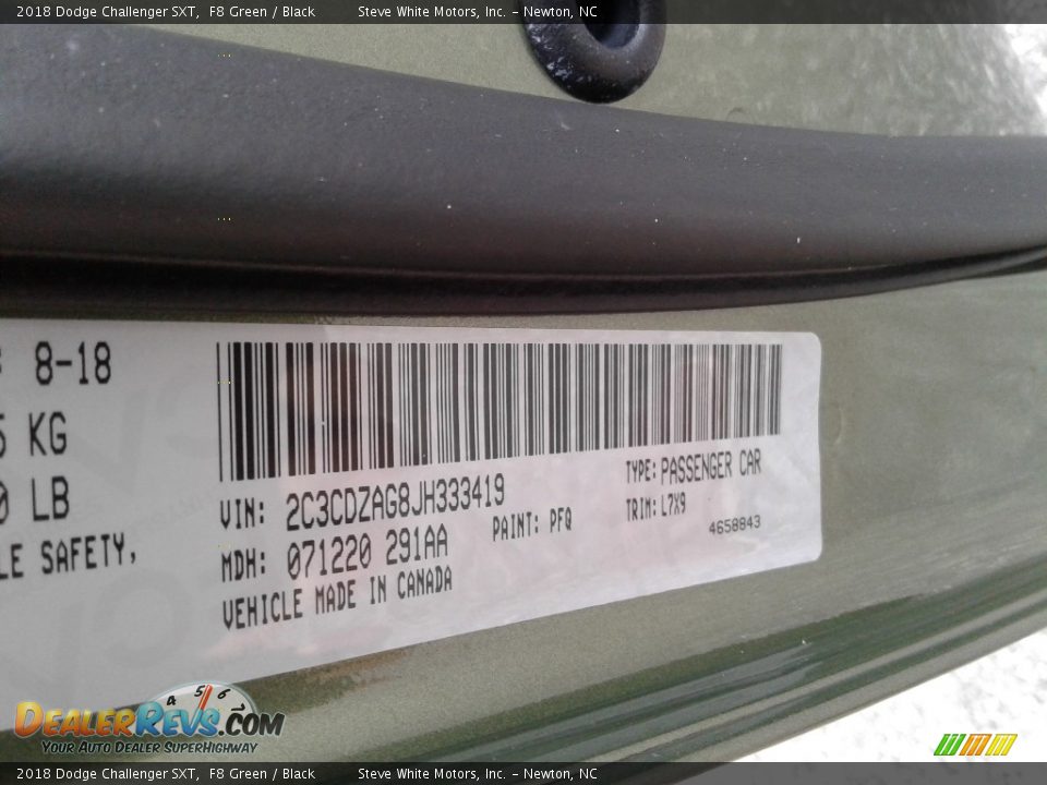2018 Dodge Challenger SXT F8 Green / Black Photo #26