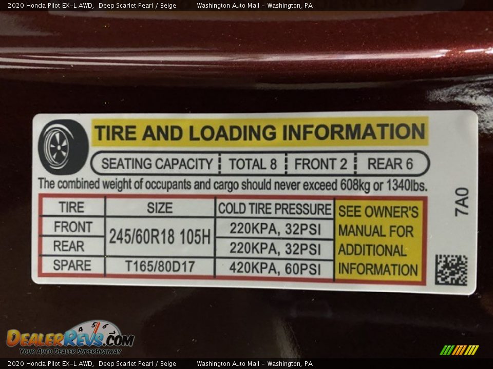 2020 Honda Pilot EX-L AWD Deep Scarlet Pearl / Beige Photo #8