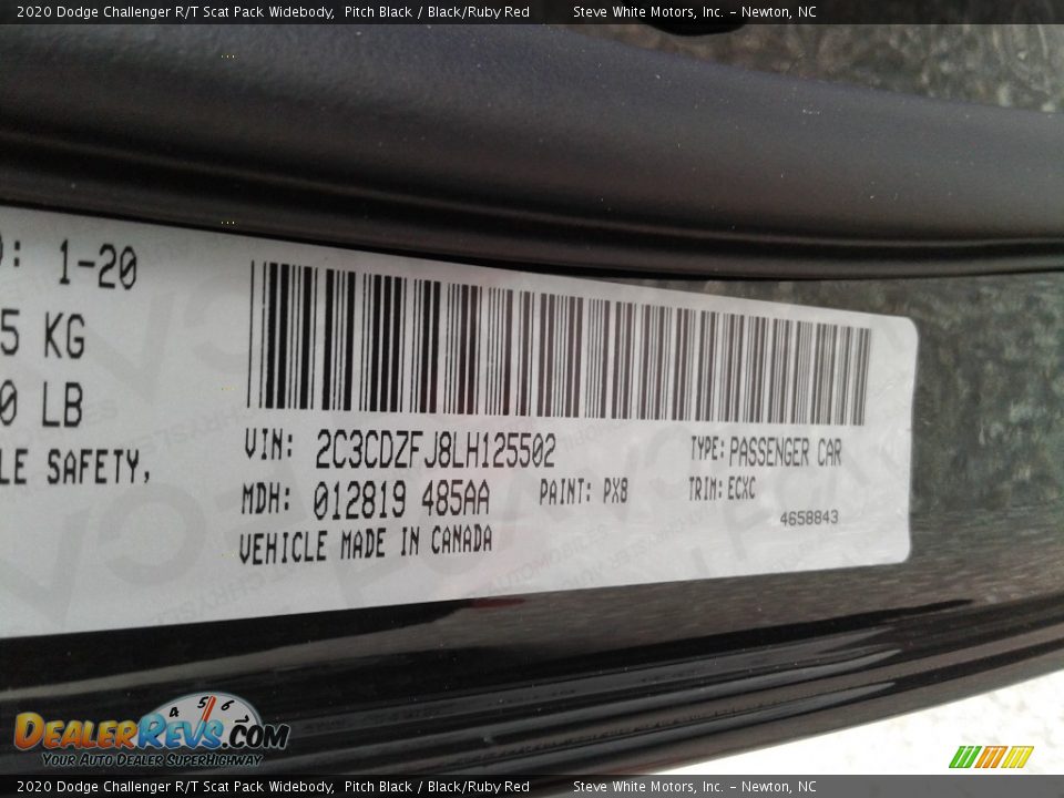 2020 Dodge Challenger R/T Scat Pack Widebody Pitch Black / Black/Ruby Red Photo #30