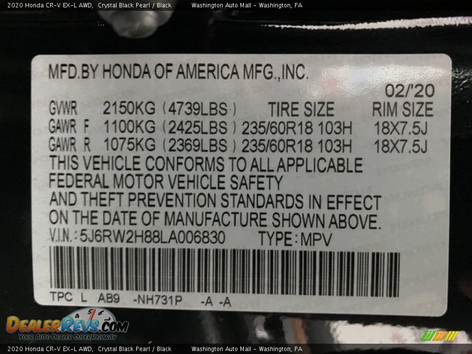 2020 Honda CR-V EX-L AWD Crystal Black Pearl / Black Photo #9