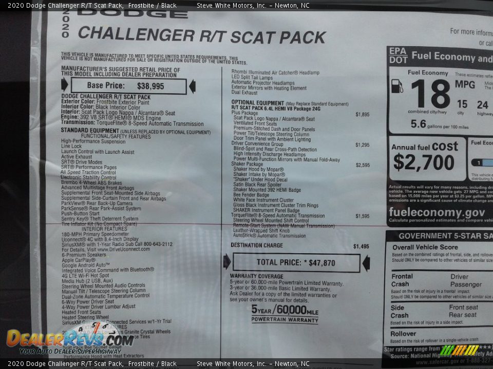 2020 Dodge Challenger R/T Scat Pack Window Sticker Photo #26