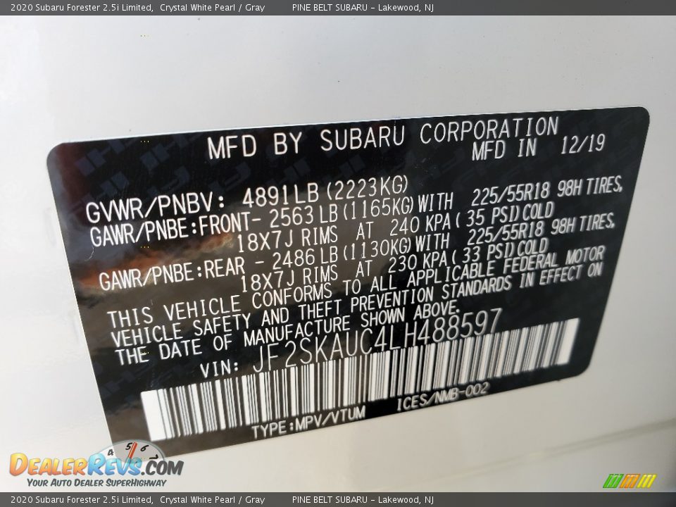 2020 Subaru Forester 2.5i Limited Crystal White Pearl / Gray Photo #12
