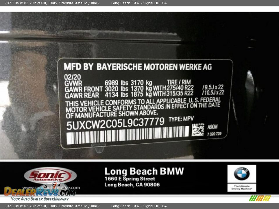 2020 BMW X7 xDrive40i Dark Graphite Metallic / Black Photo #11