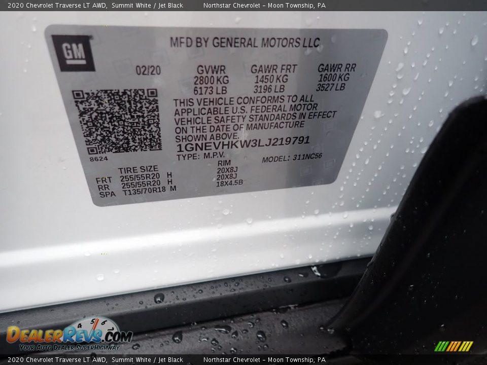 2020 Chevrolet Traverse LT AWD Summit White / Jet Black Photo #16