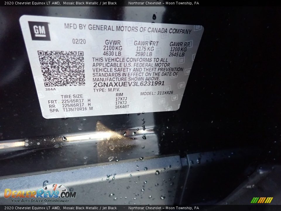 2020 Chevrolet Equinox LT AWD Mosaic Black Metallic / Jet Black Photo #13