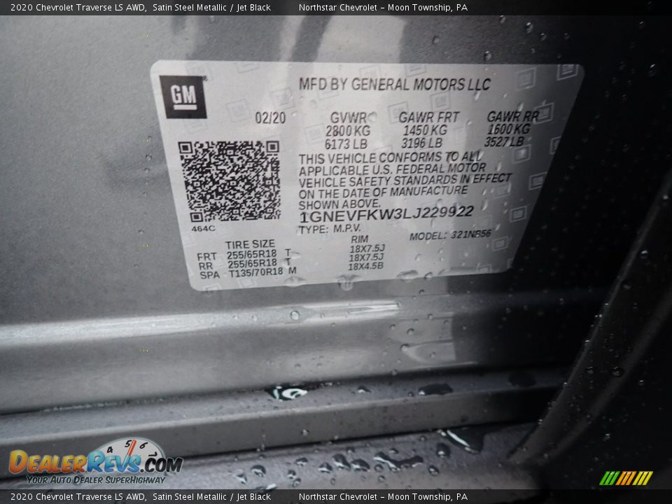 2020 Chevrolet Traverse LS AWD Satin Steel Metallic / Jet Black Photo #16