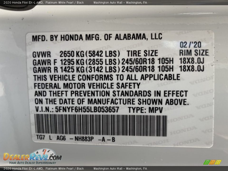 2020 Honda Pilot EX-L AWD Platinum White Pearl / Black Photo #9