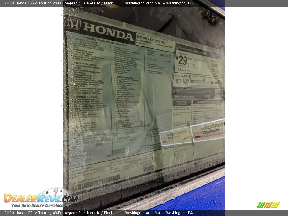 2020 Honda CR-V Touring AWD Aegean Blue Metallic / Black Photo #15