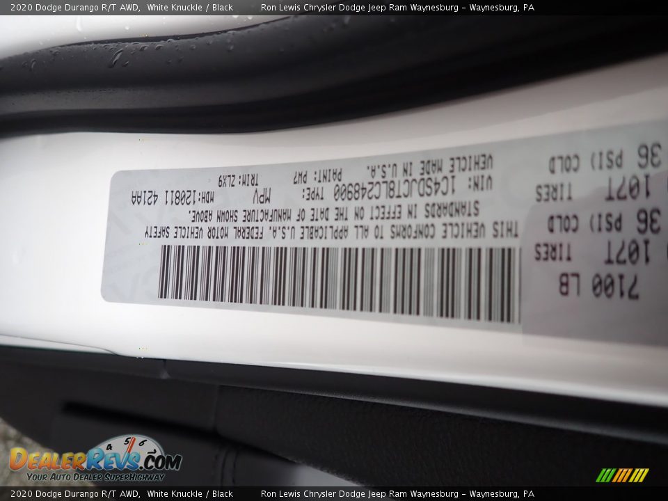 2020 Dodge Durango R/T AWD White Knuckle / Black Photo #15