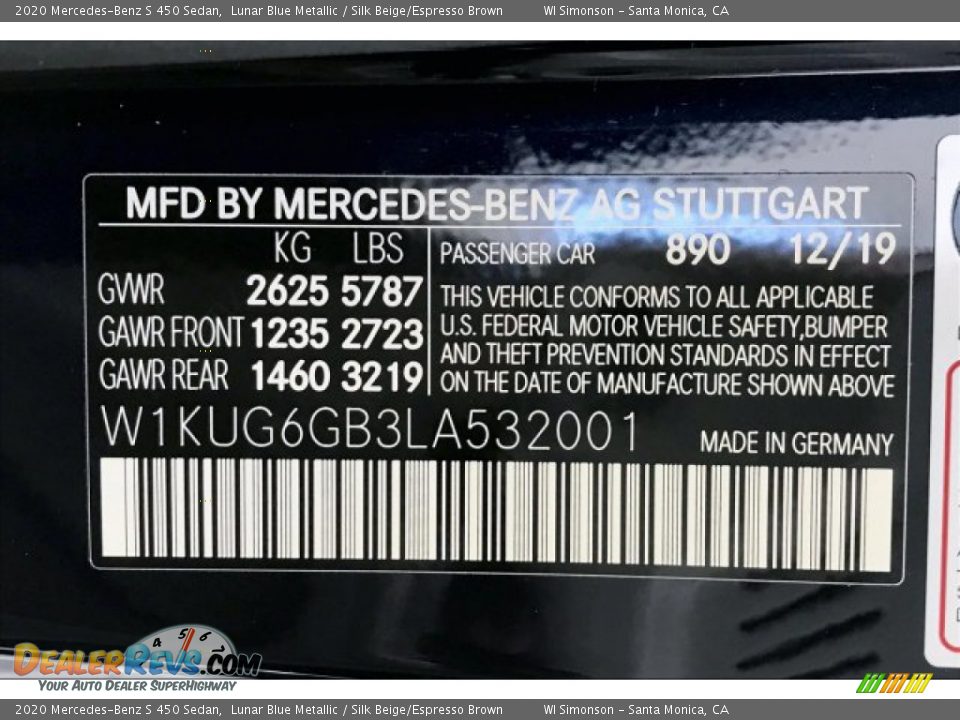 2020 Mercedes-Benz S 450 Sedan Lunar Blue Metallic / Silk Beige/Espresso Brown Photo #10