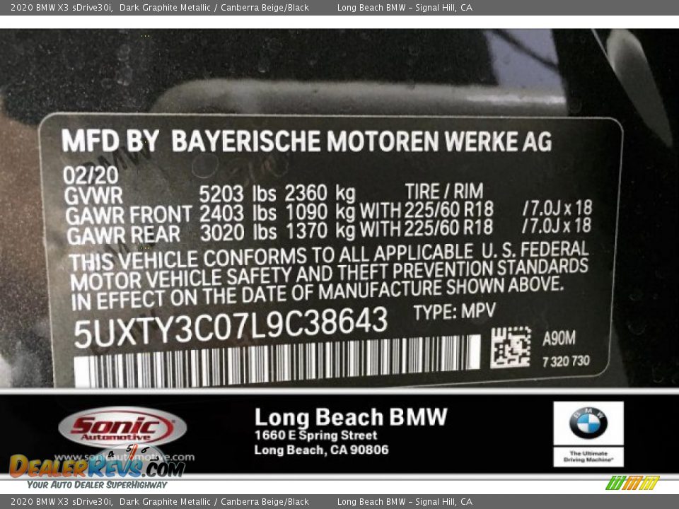 2020 BMW X3 sDrive30i Dark Graphite Metallic / Canberra Beige/Black Photo #11