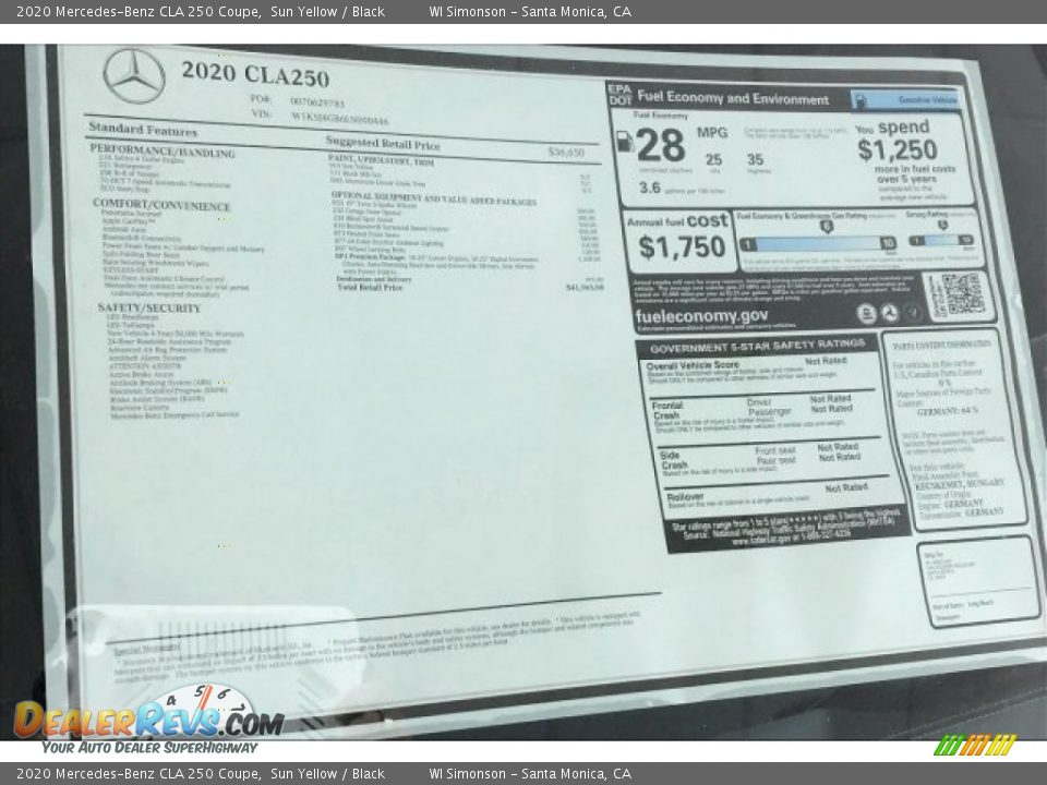 2020 Mercedes-Benz CLA 250 Coupe Sun Yellow / Black Photo #10