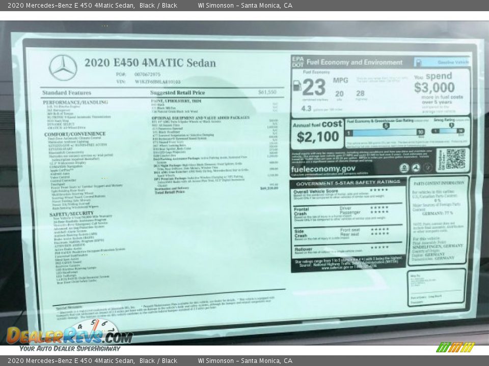 2020 Mercedes-Benz E 450 4Matic Sedan Black / Black Photo #10