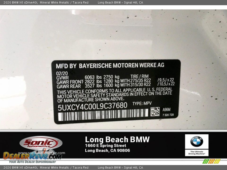 2020 BMW X6 sDrive40i Mineral White Metallic / Tacora Red Photo #11
