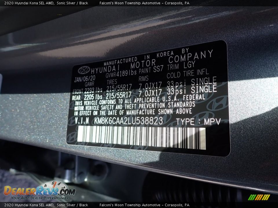 2020 Hyundai Kona SEL AWD Sonic Silver / Black Photo #12