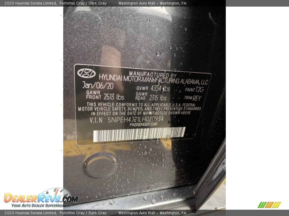 2020 Hyundai Sonata Limited Portofino Gray / Dark Gray Photo #9