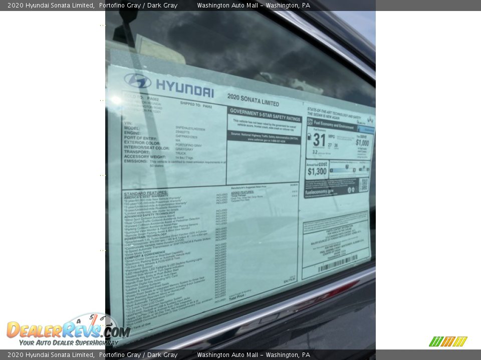 2020 Hyundai Sonata Limited Portofino Gray / Dark Gray Photo #16