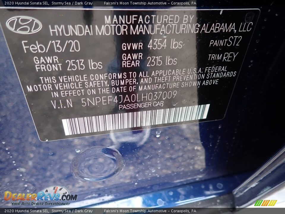 2020 Hyundai Sonata SEL Stormy Sea / Dark Gray Photo #12