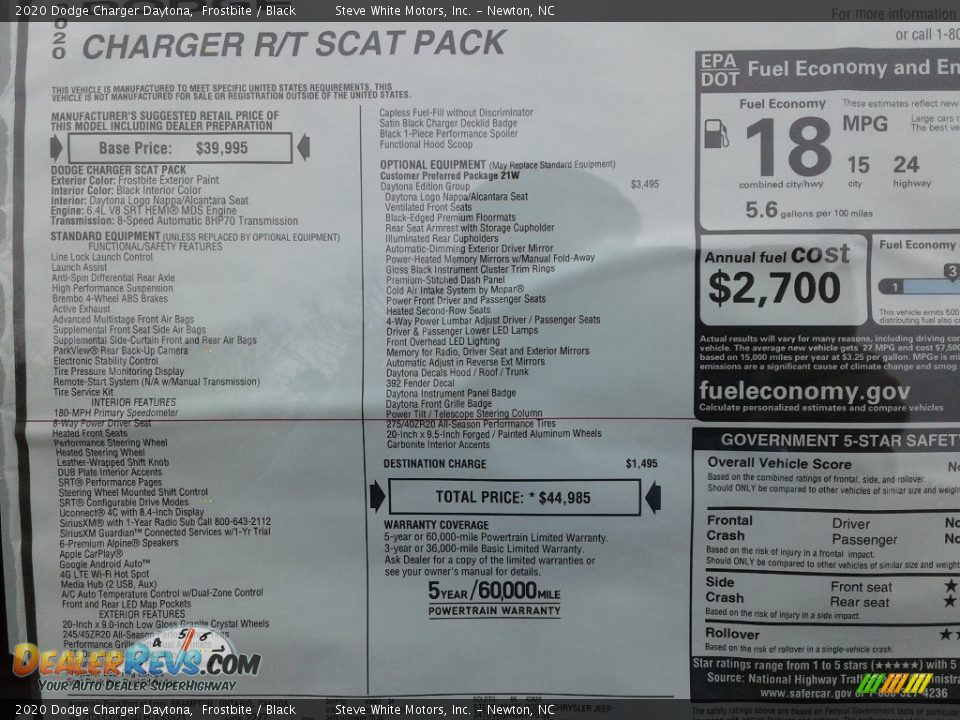 2020 Dodge Charger Daytona Window Sticker Photo #28