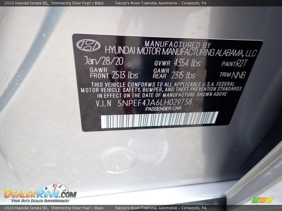 2020 Hyundai Sonata SEL Shimmering Silver Pearl / Black Photo #12