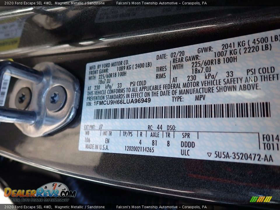 2020 Ford Escape SEL 4WD Magnetic Metallic / Sandstone Photo #12